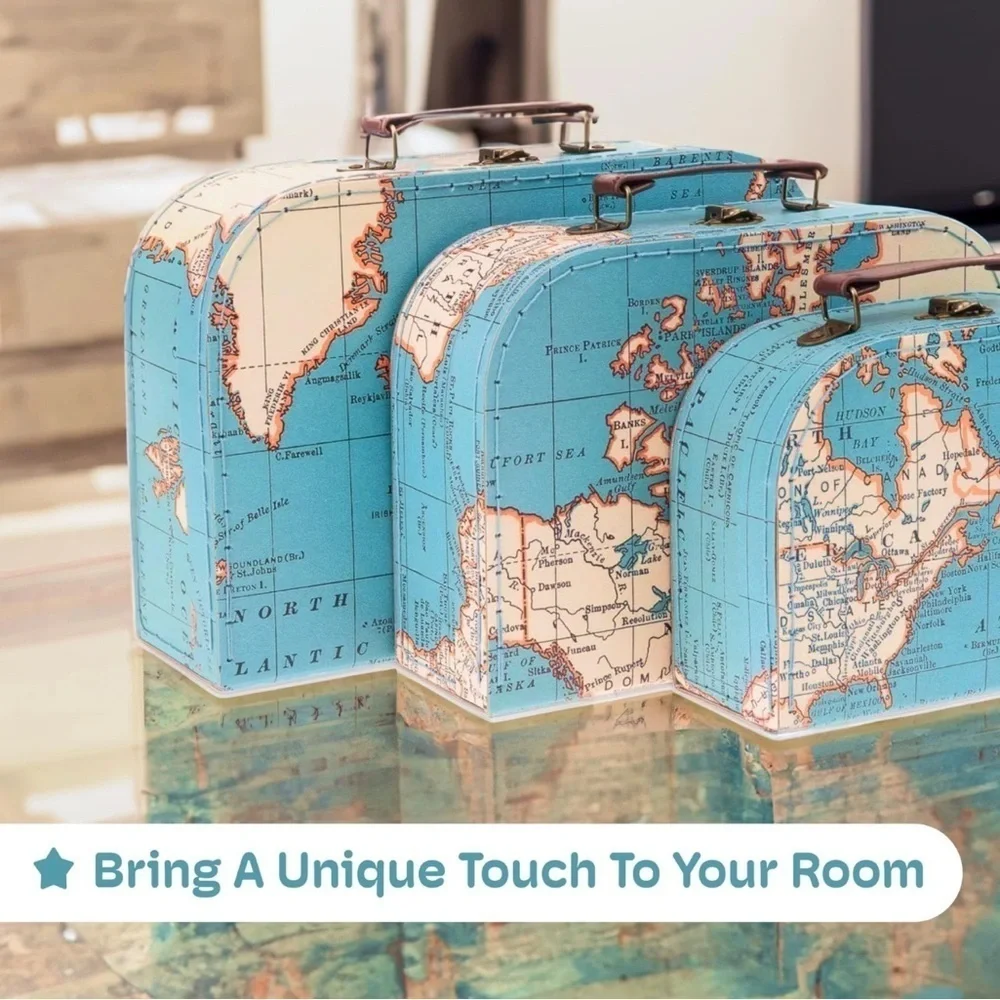 Jewelkeeper Paperboard Suitcases, Set of 3 – Vintage Decorative Storage Box